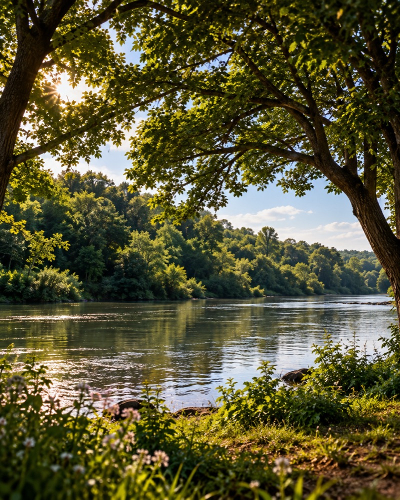 Natureza e rio cercado por árvores